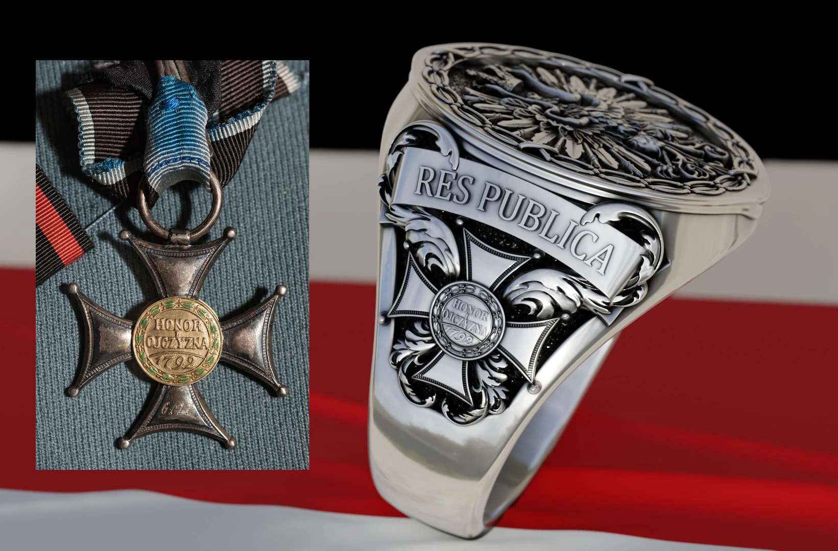 Sygnet z orłem w koronie 3D projekt biżuterii CAD symbolika patriotyczna