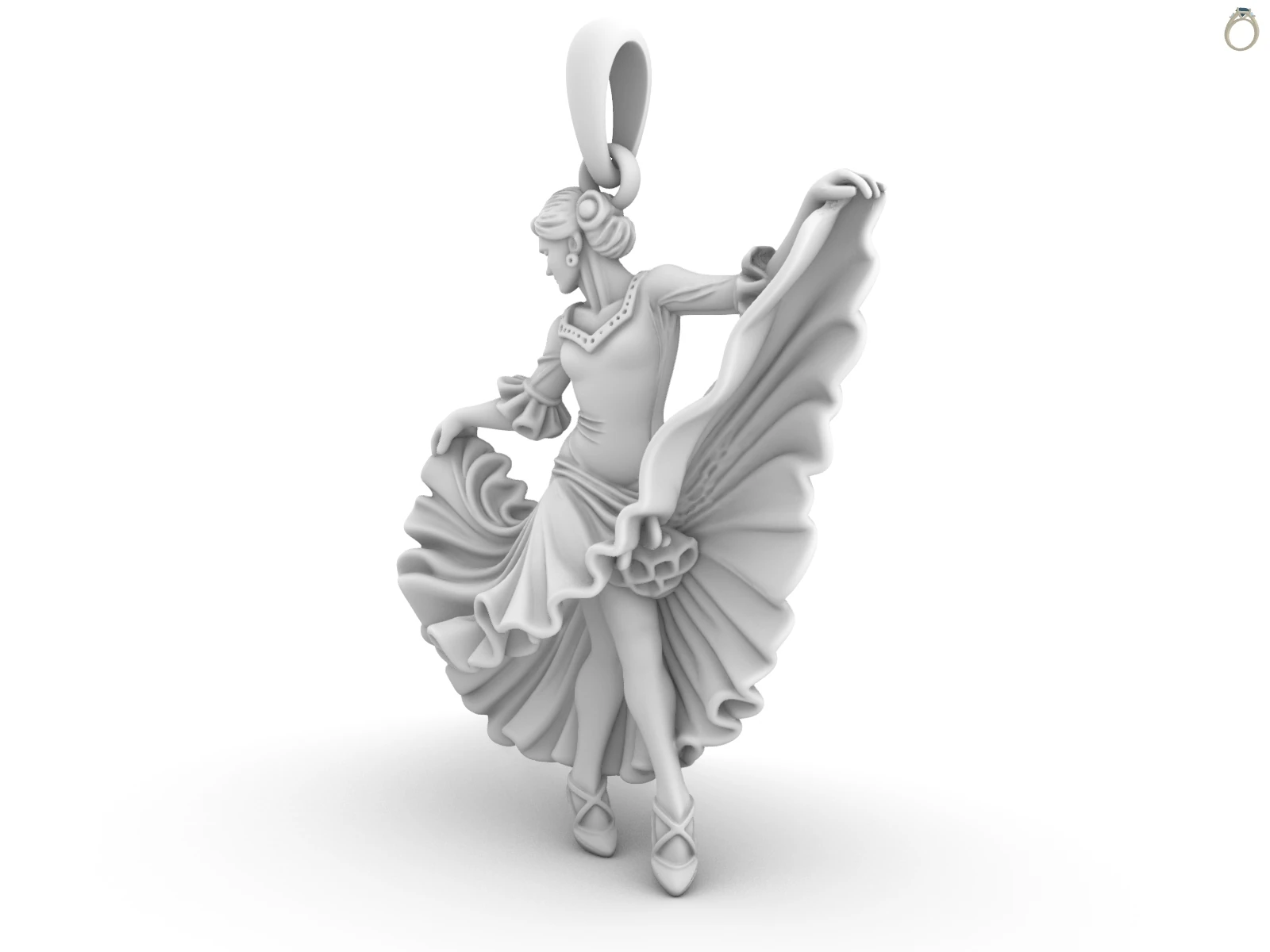 Zawieszka tancerka 3D projekt biżuterii realistyczna wizualizacja ruch